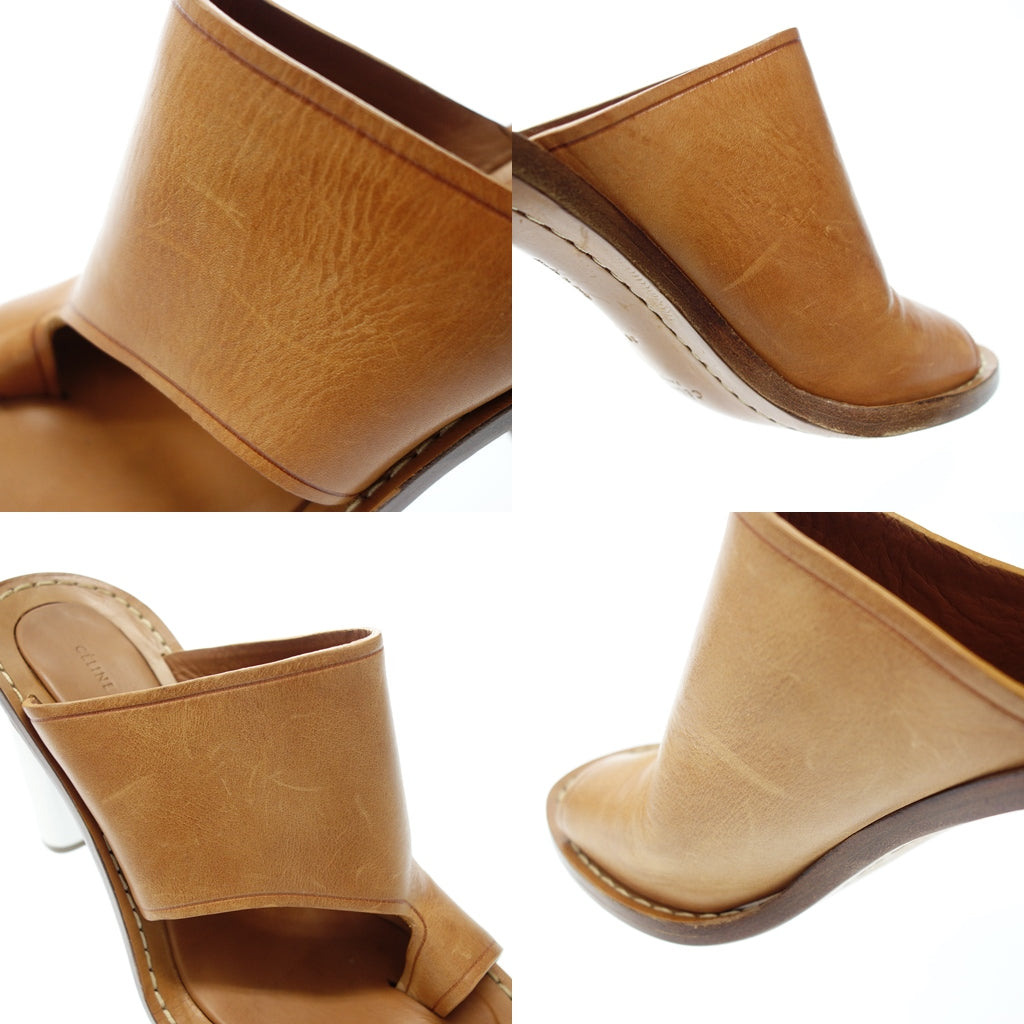 Used ◆CELINE Leather Thong Sandals Steel Chunky Heel Women's 38 Brown CELINE [AFC29] 