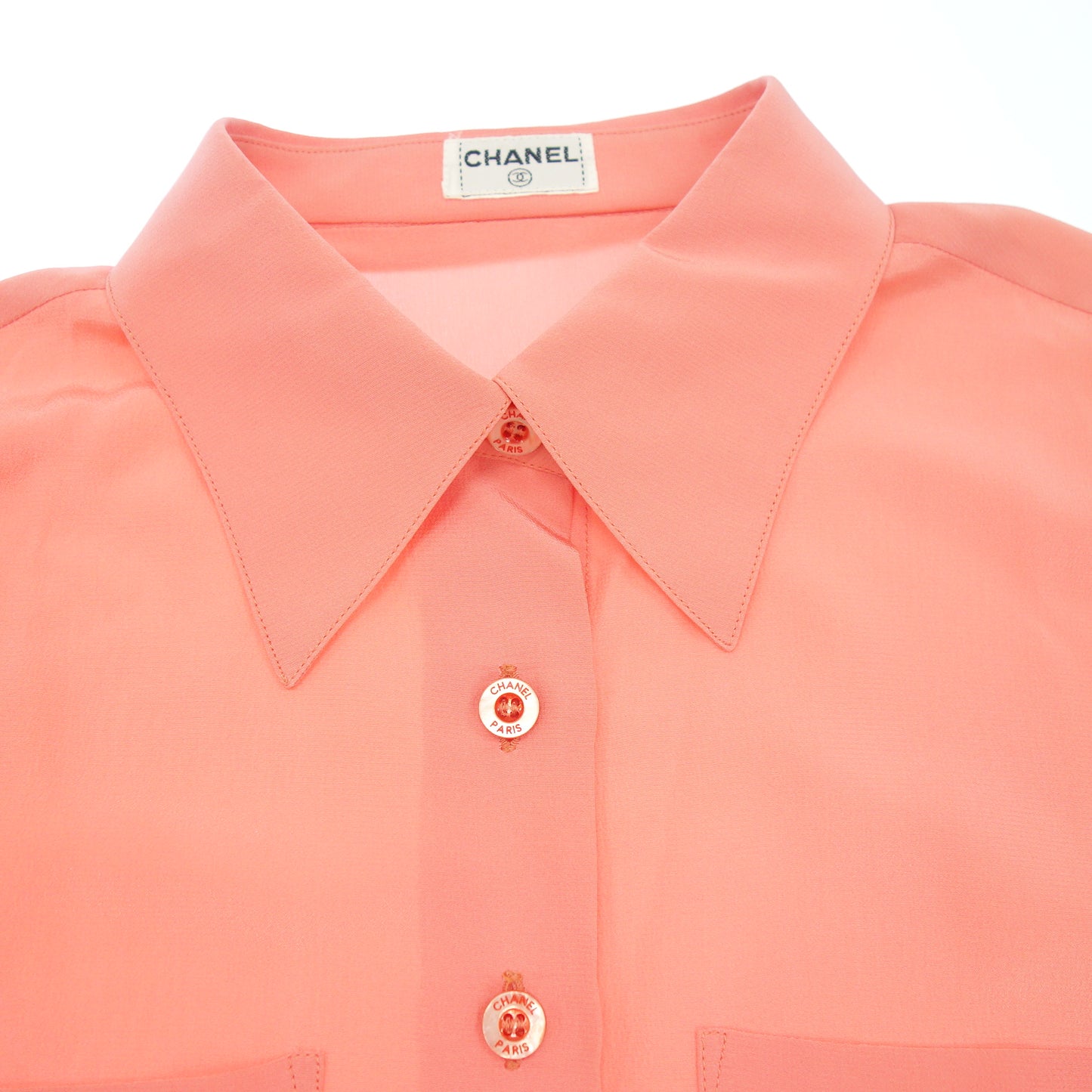 Used ◆CHANEL Shirt Silk Vintage Logo Button Ladies Pink CHANEL [AFB1] 