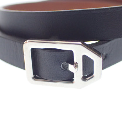 Good Condition◆Hermes Leather Bracelet Paddock Double Tour A Engraved Silver Hardware Black HERMES [LA] 