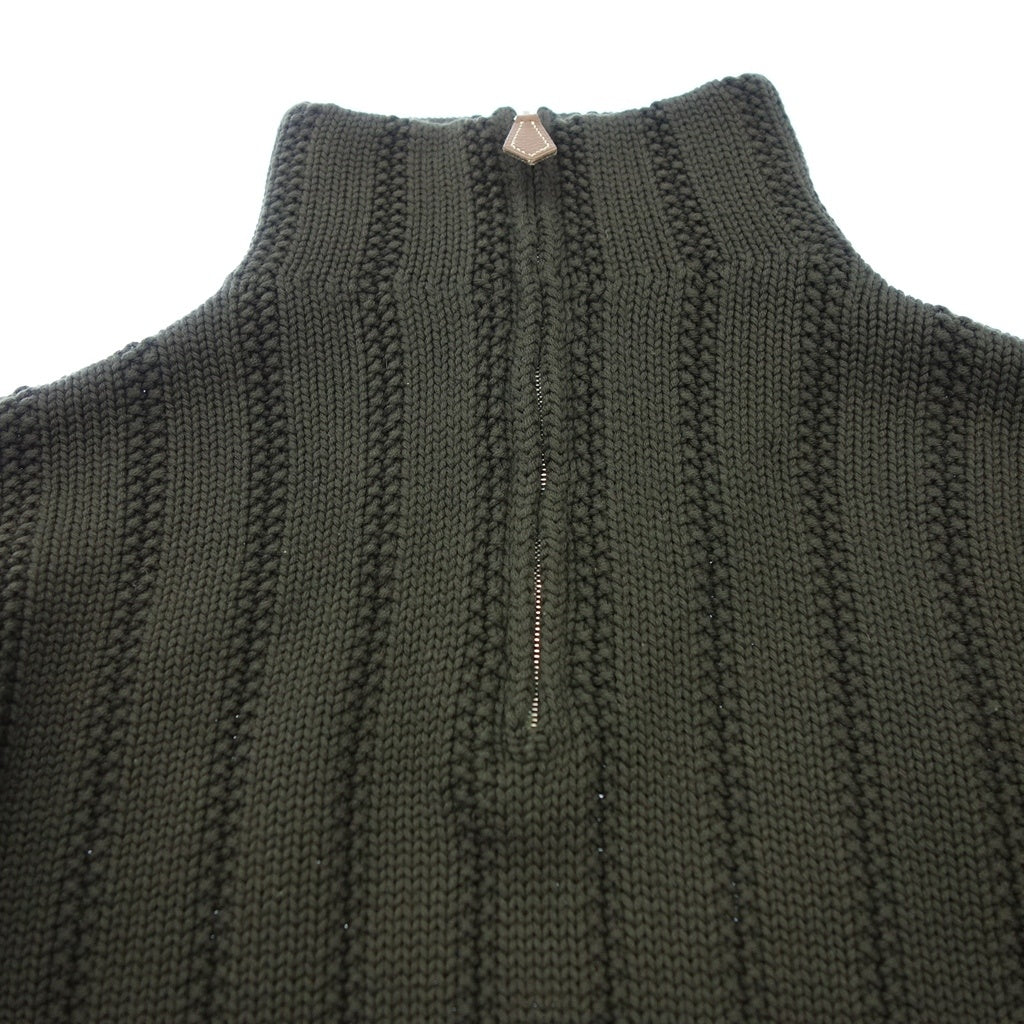 Good Condition◆Hermes Knit Sweater Zip Design Men's Khaki Size S HERMES [AFB17] 