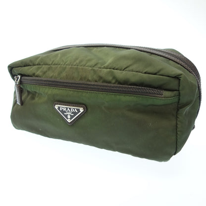 Used ◆Prada second bag triangle logo nylon x leather green PRADA [AFE2] 