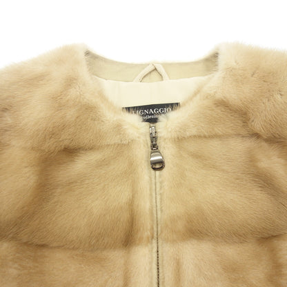 Good condition ◆ Lignaggio no collar jacket mink beige ladies size L LIGNAGGIO collezione [AFF19] 