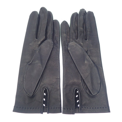 Good condition◆Hermes leather gloves punching leather ladies size 7.5 navy with box HERMES [AFI18] 