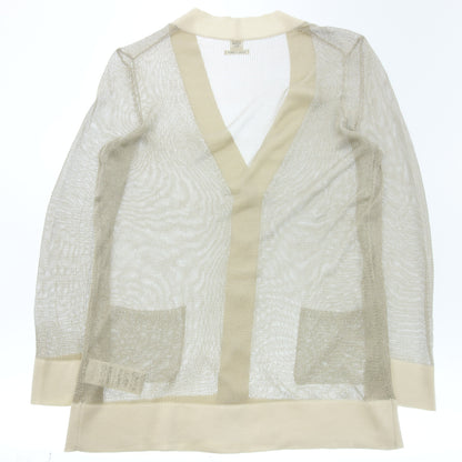 Very good condition◆Hermes knit cardigan mesh gold button size 38 ladies cream HERMES [AFB38] 