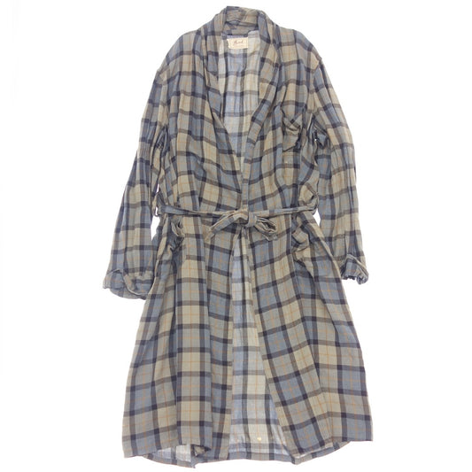 Used ◆ Bond Fifth Avenue Gown Coat Shawl Collar 60's Check Cotton Men's Blue Size L Bond FIFTH AVENUE [AFB53] 