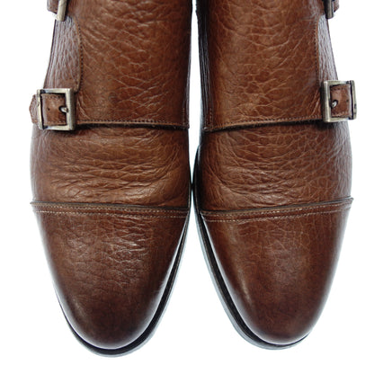 Santoni Straight Tip Double Monk Strap Grained Leather 7749 Men's 5 Brown santoni [AFC53] [Used] 