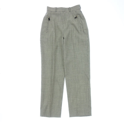 Good condition◆Hermes wool slacks pants houndstooth pattern leather pull ladies black x white size 38 HERMES [AFB1] 