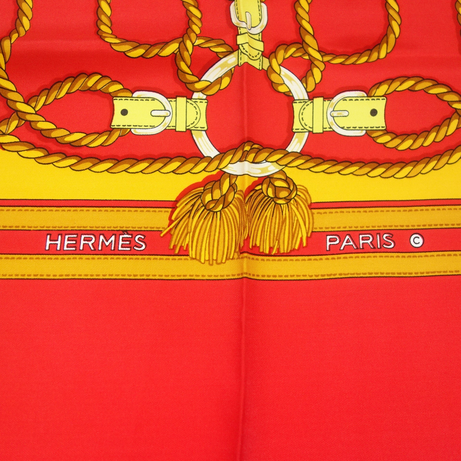 エルメス カレ90 スカーフ シルク ロープ 赤 HERMES【AFI22】
