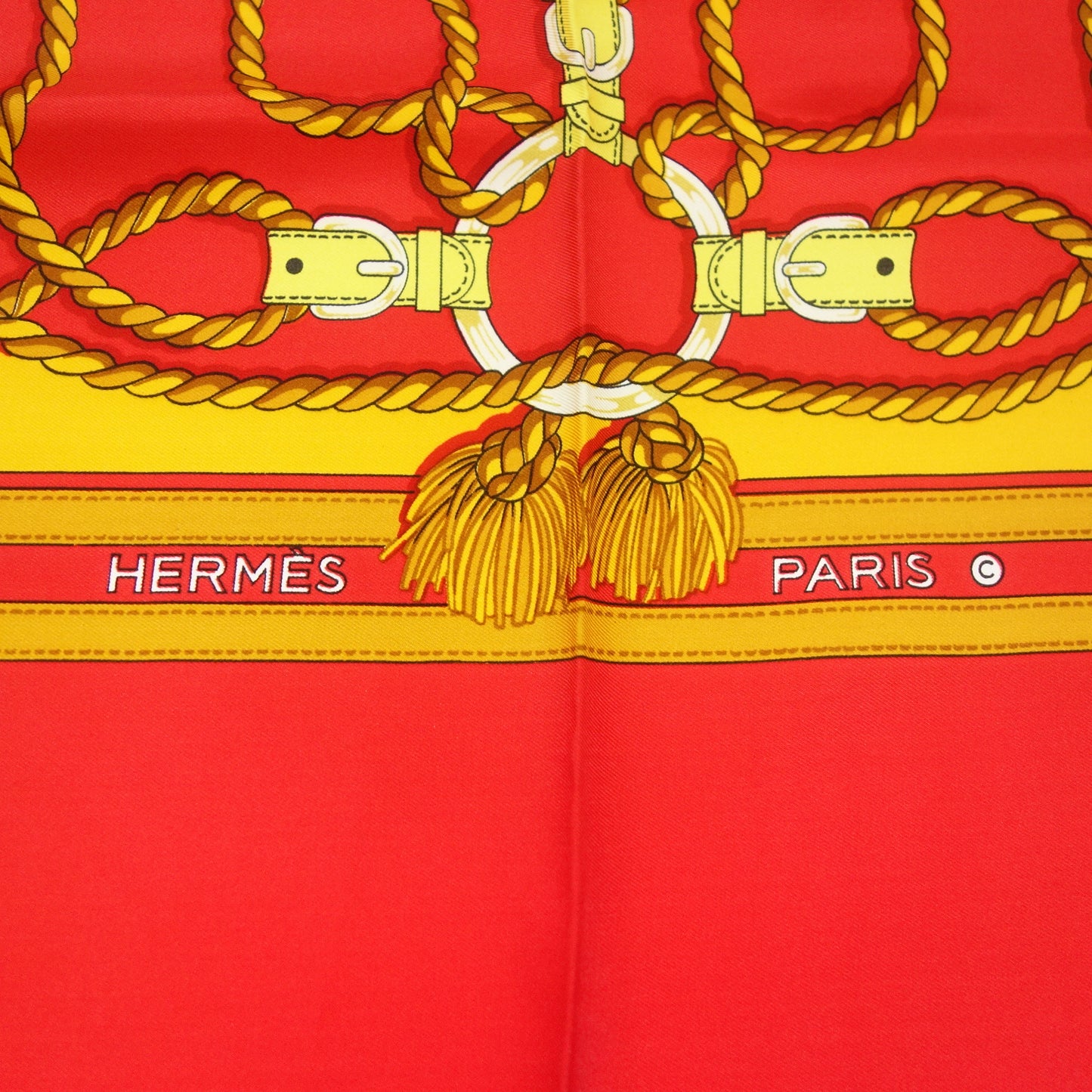 Good condition◆Hermes Carre 90 Scarf Silk Rope Motif Red HERMES [AFI22] 