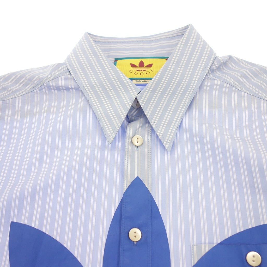 Good Condition ◆ Gucci x Adidas Shirt Cotton Striped Men's Blue Size 16 719889 GUCCI x ADIDAS [AFB50] 