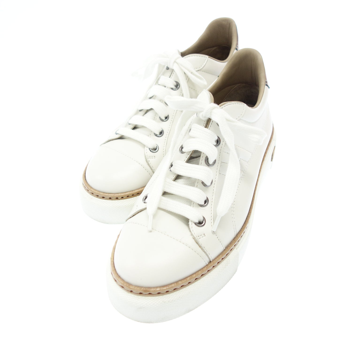 Hermes Leather Sneakers Polo Sneakers H Logo Women's White 35.5 HERMES [AFD8] [Used] 