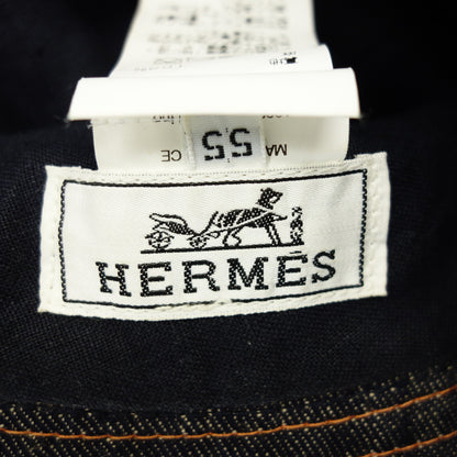 中古◆エルメス ロゴハット 麻 ネイビー サイズ55 HERMES【AFI21】