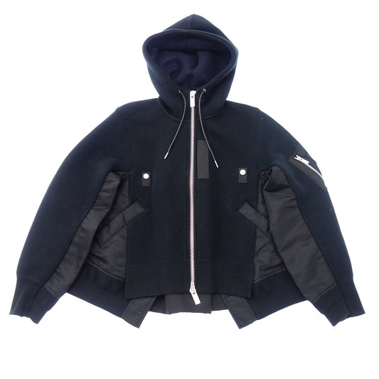 サカイ ジップアップパーカー Nylon Twill Mix Hoodie 21-05749 レディース ブラック 1 sacai【AFB39】【中古】