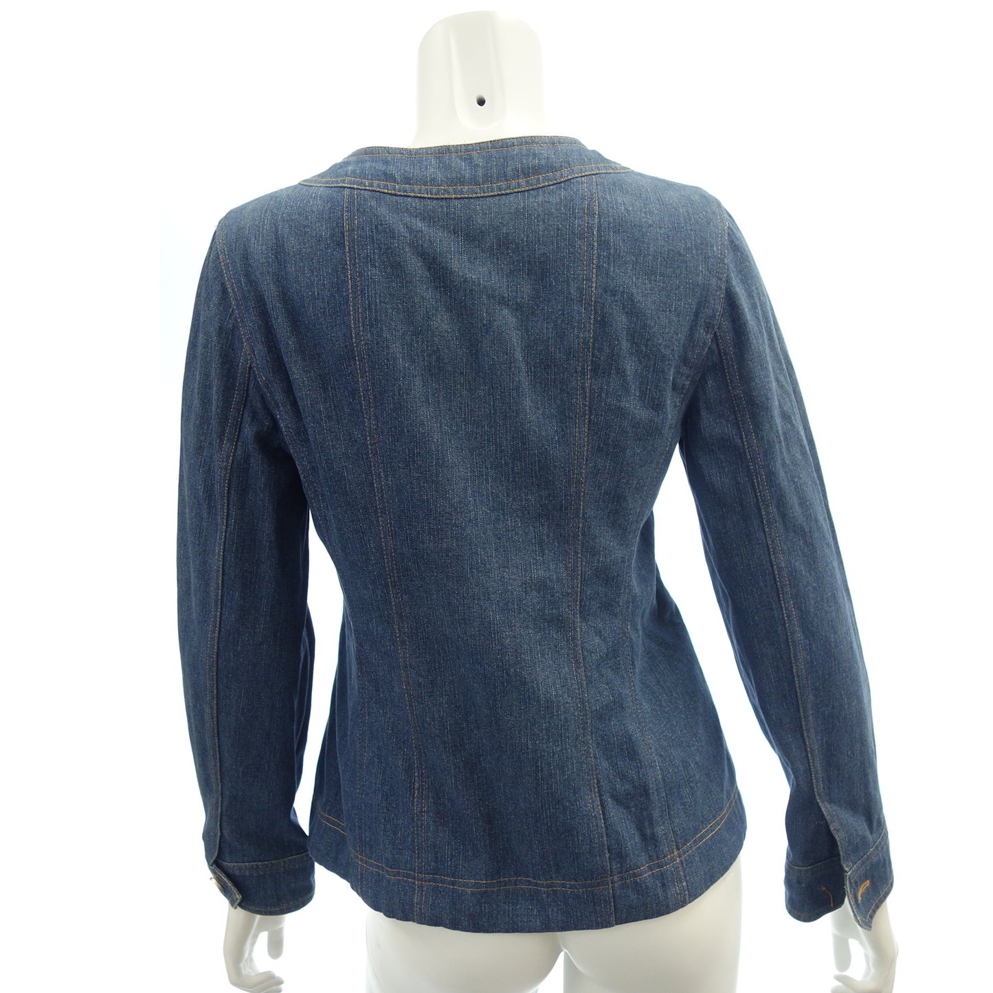 Used ◆CHANEL Collarless Denim Jacket Coco Button 99C Tweed Lining Ladies Size 40 Indigo CHANEL [AFB47] 
