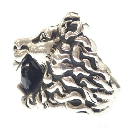 Used ◆ Gucci Ring Lion Head Colored Stone Metal Silver x Black No. 17 GUCCI [AFI8] 