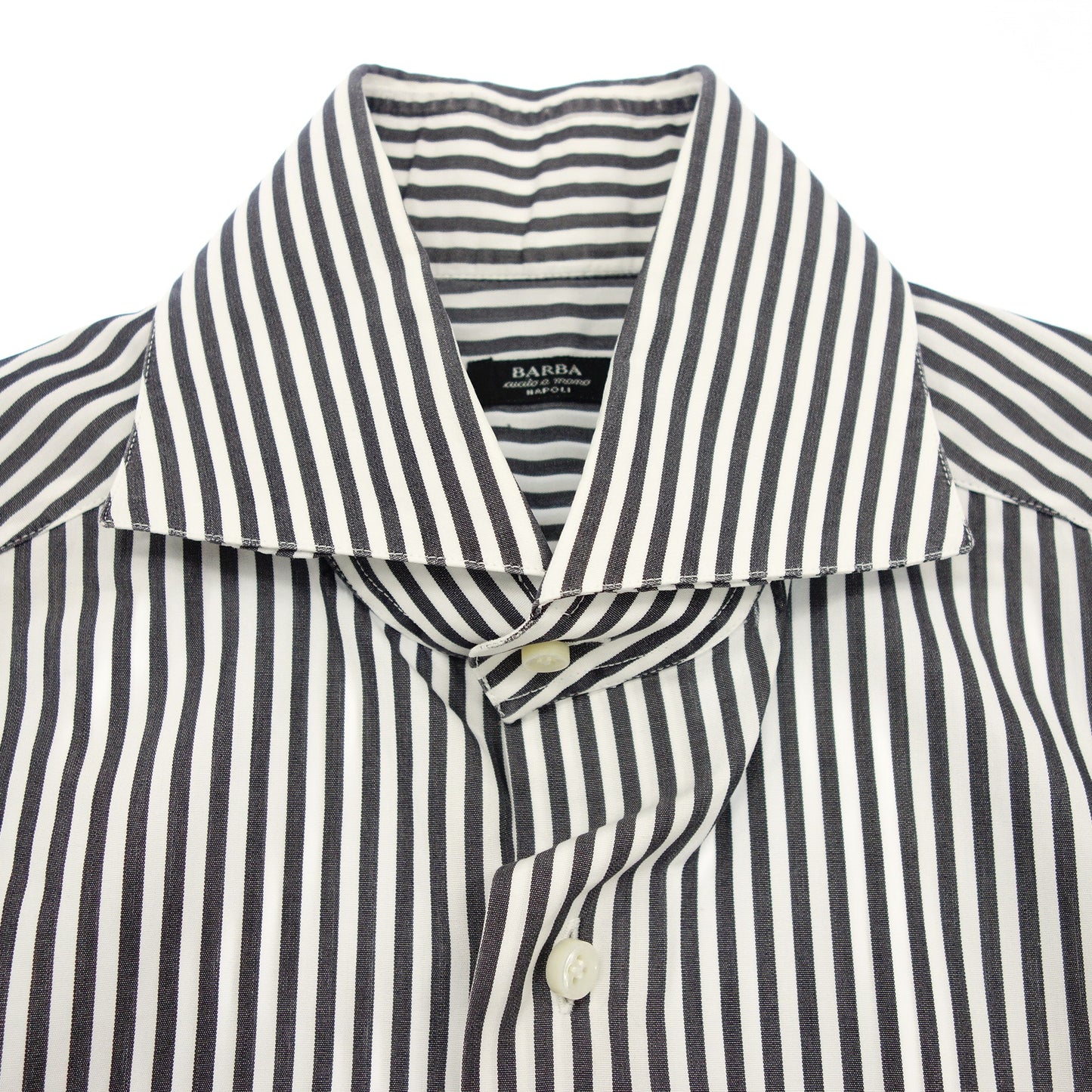 Good condition◆Barba long sleeve shirt cutaway striped men's size 37 gray BARBA [AFB6] 