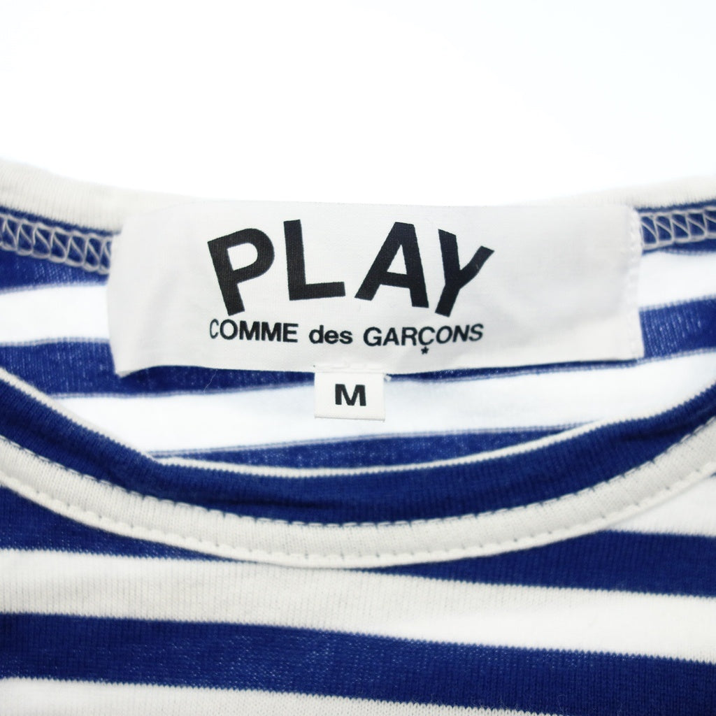 美品◆プレイ コムデギャルソン 長袖 カットソー ハートワッペン ボーダー メンズ ブルー サイズL PLAY COMME des GARCONS【AFB7】