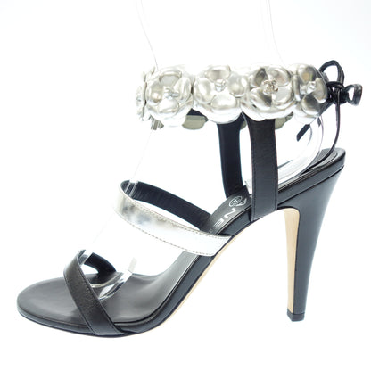 Extremely beautiful item◆CHANEL leather sandals Camellia Cocomark ladies size 37 black silver CHANEL [AFC32] 