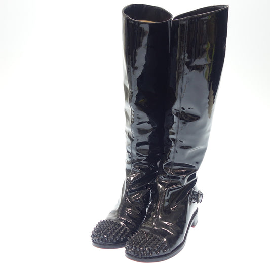 Used Christian Louboutin Patent Leather Studded Long Boots Women's Black Size 35 Christian Louboutin [AFC32] 