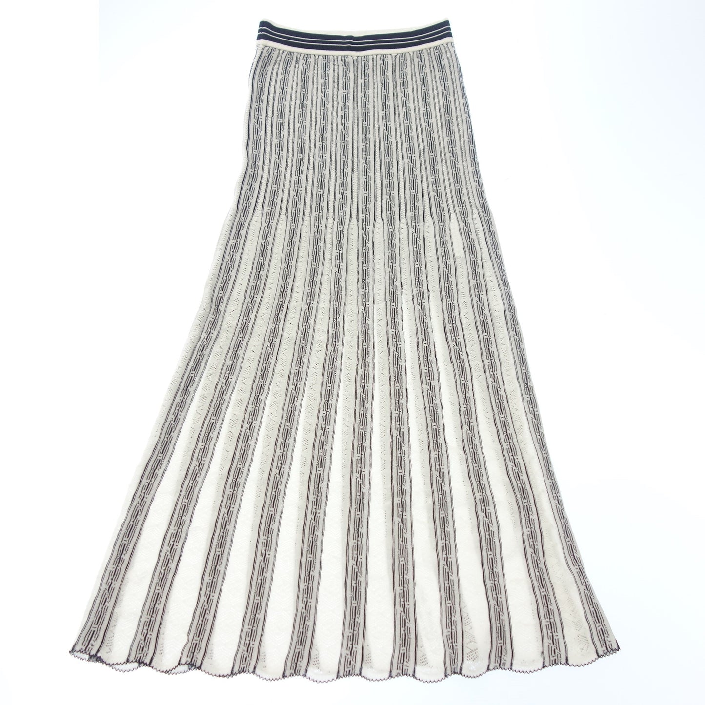 Mame Kurogouchi Long Skirt Knit All Over Pattern Women's White Black 2 Mame Kurogouchi [AFB21] [Used] 