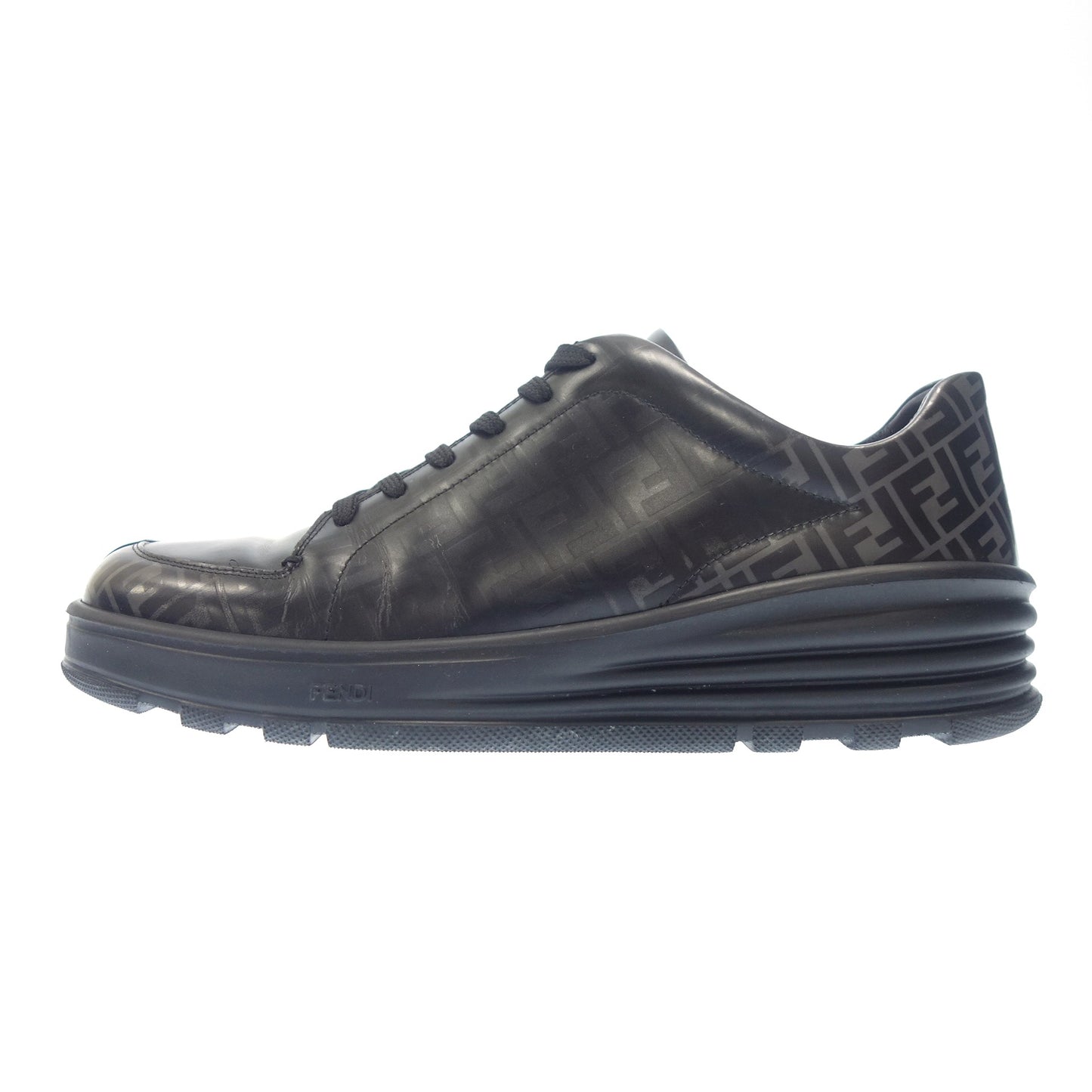 Fendi leather sneakers Zucca 1297 men's 7E black FENDI [AFC17] [Used] 