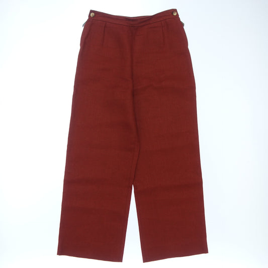 Hermes linen pants side zip leather pull Margiela period 3 ladies 38 red HERMES [AFB21] [Used] 