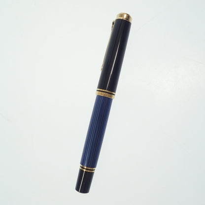 美品◆ペリカン 万年筆 M800 スーベレーン ペン先18C-750 F 縞 ブルー＆ブラック系 PELIKAN SOUVERAN【AFI11】