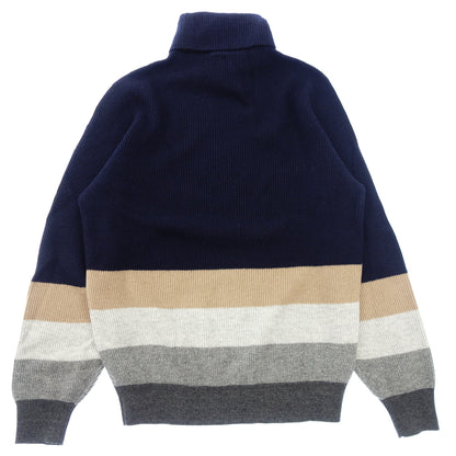 Brunello Cucinelli Knit Sweater Turtleneck Border Cashmere 100 Men's Navy BRUNELLO CUCINELLI [AFB25] [Used] 