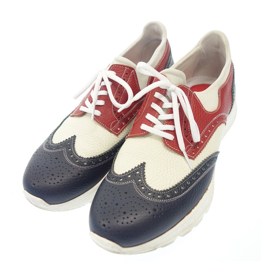 Good Condition ◆ HIROSHI TSUBOUCHI Leather Sneakers Wingtip Men's Size 7.5 Navy Red HIROSHI TSUBOUCHI [AFD12] 