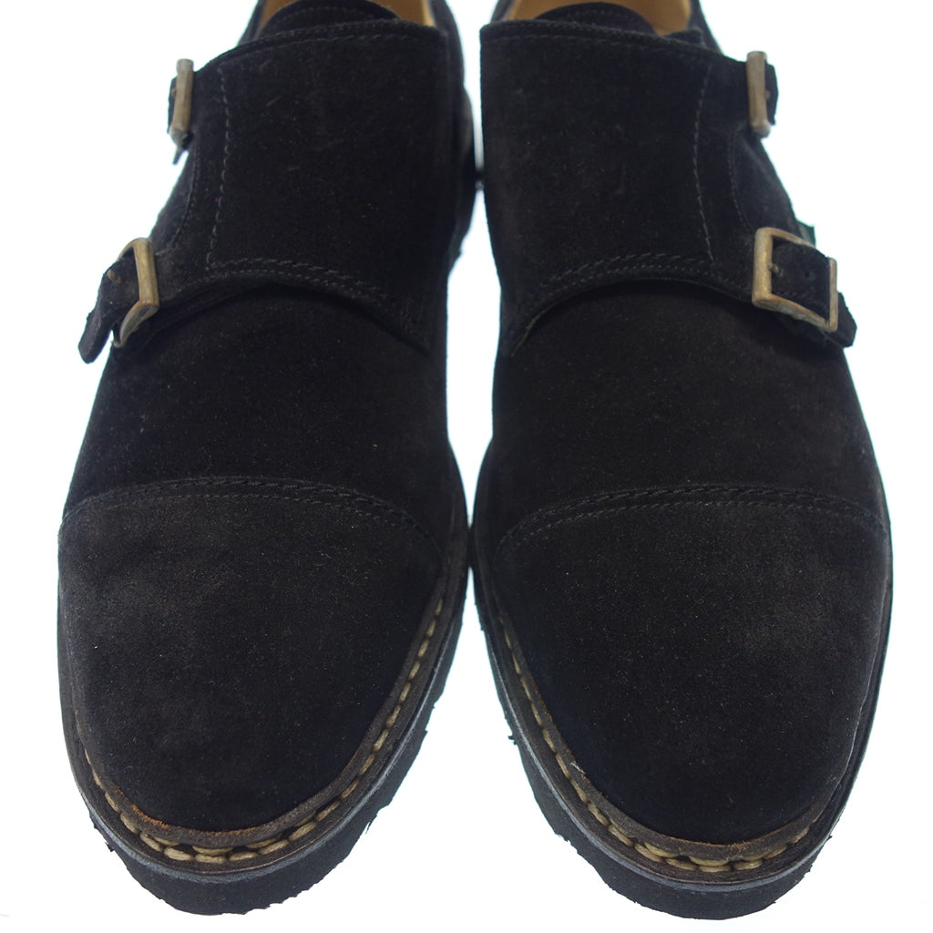 Good Condition ◆ Paraboots Leather Shoes William Double Monk WILLIAM Suede Men's Size 9 Black with Box PARABOOT [AFD8] 