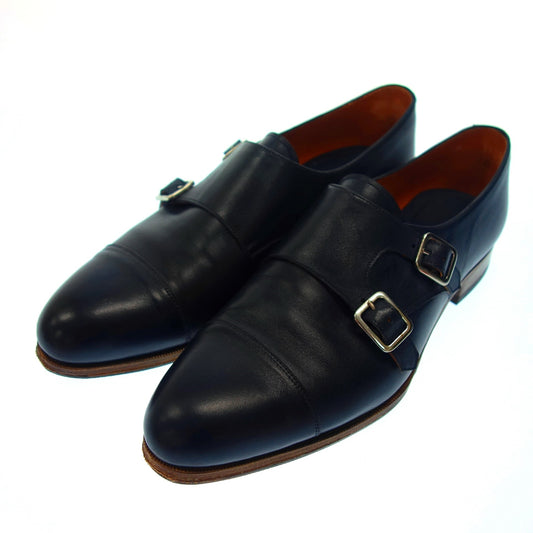 Good condition◆Carmina leather shoes double monk 1645 men's 8 navy CARMINA [LA] 