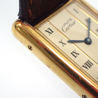 カルティエ 腕時計 マストタンク ヴェルメイユ クォーツ 文字盤白 ゴールド×茶 Cartier【AFI12】【中古】