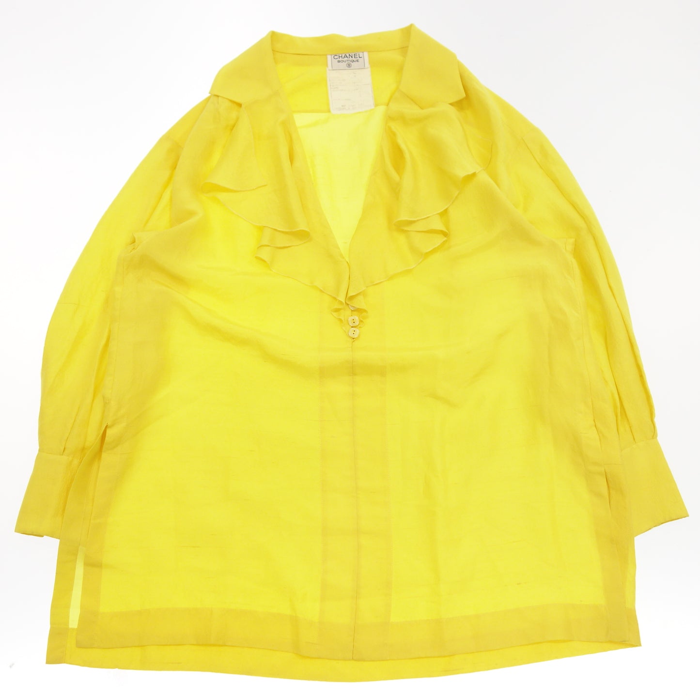 Good Condition◆CHANEL Tunic Shirt 91SS Runway Ruffle Collar Yellow Size 40 Women's CHANEL [AFB6] 
