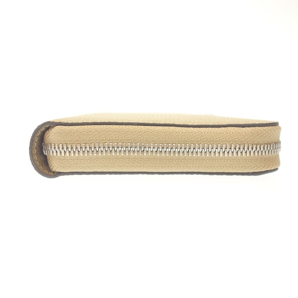 Good Condition◆Bally Wallet Round Zip Calf Embossed Beige BALLY GROSVENOR [AFI18] 