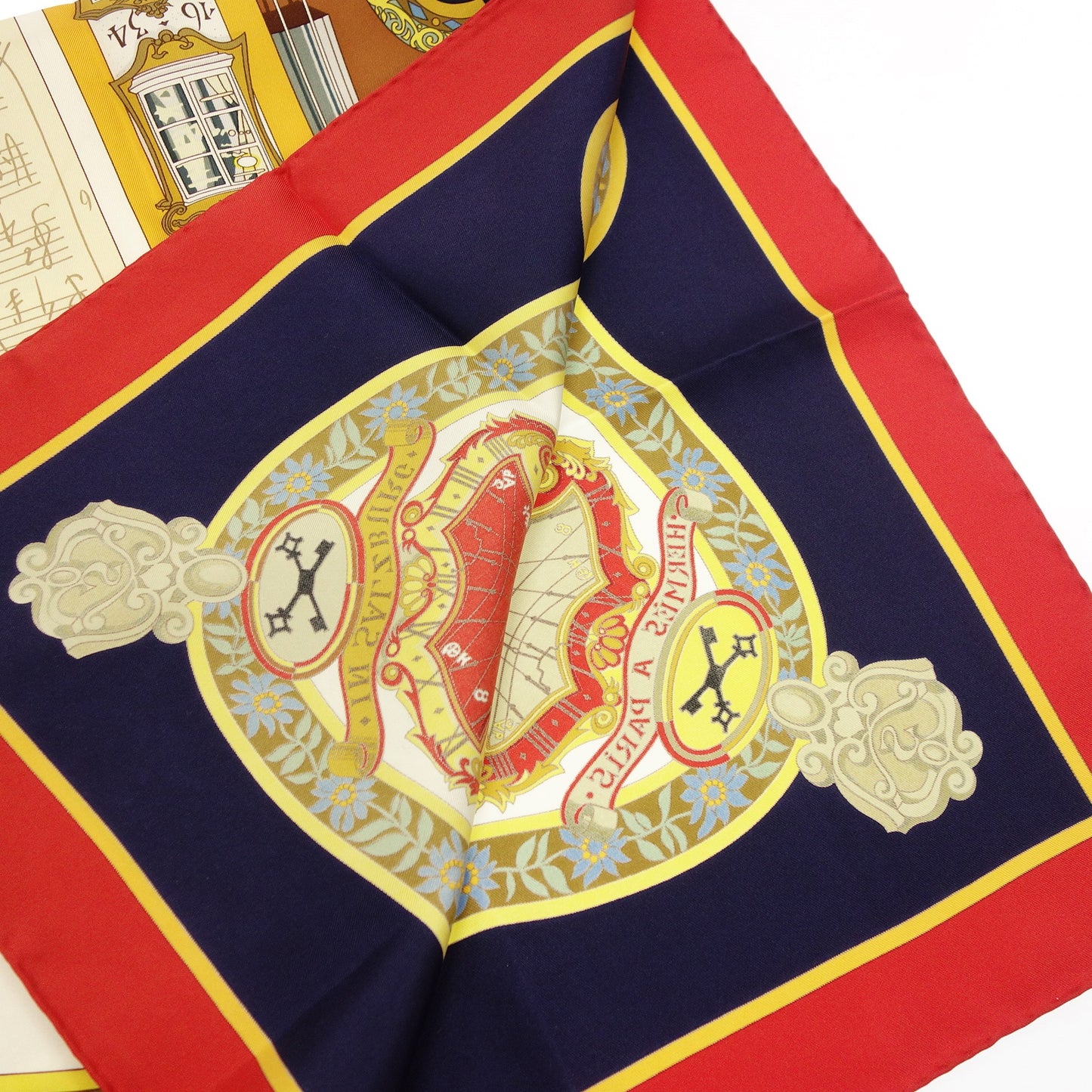 Hermes Scarf Carre 90 Silk IN SALZBURG In Salzburg Red x Navy HERMES [AFI20] [Used] 