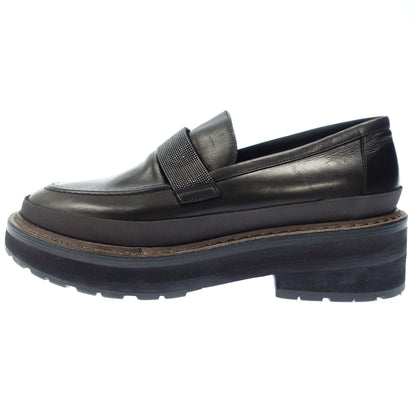 Good Condition◆Brunello Cucinelli Leather Loafers Bijou Women's 36 Black BRUNELLO CUCINELLI [AFC5] 