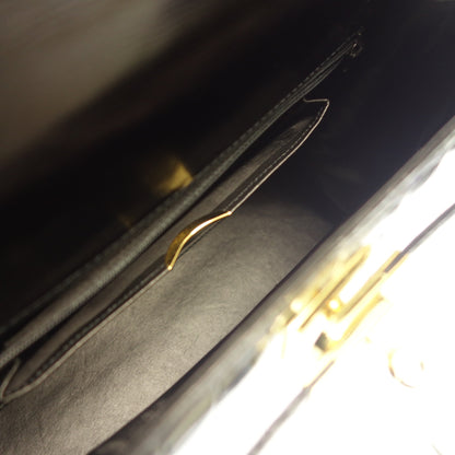 状况非常好 闪亮鳄鱼皮手提包 Kelly 型 JRA 小册子 含黑金五金配件，带挂锁和钥匙 [AFE6] 