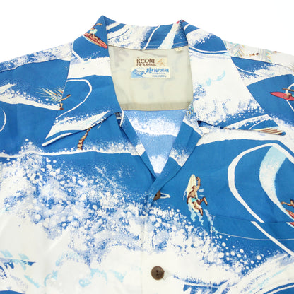 Keoni of Hawaii Aloha Shirt by SUNSURF Surfer Pattern Men's Blue L KEONI OF HAWAII [AFB22] [Used] 