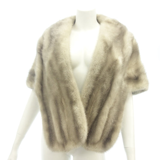 Used ◆No brand sapphire mink poncho shawl beige [AFF19] 