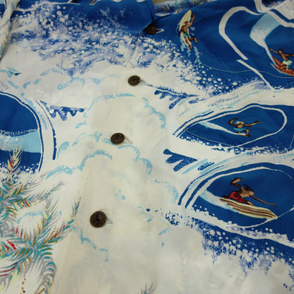 Keoni of Hawaii Aloha Shirt by SUNSURF Surfer Pattern Men's Blue L KEONI OF HAWAII [AFB22] [Used] 