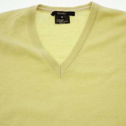 Good Condition ◆ Gucci Knit Sweater V-neck Silk x Wool Size M Men's Yellow GUCCI [AFB27] 