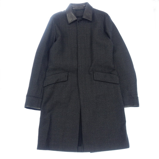 Good Condition◆Prada Chester Coat Sleeve Collar Switch Leather Wool Men's Gray Size 50 PRADA [AFB46] 