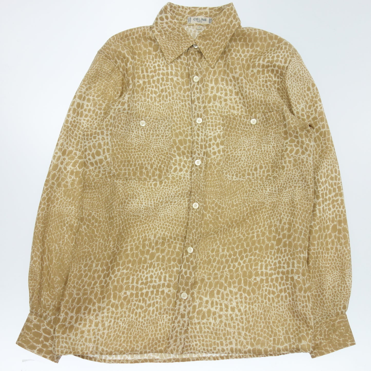 Very good condition◆CELINE long sleeve shirt giraffe pattern silk beige size 38 ladies CELINE [AFB6] 