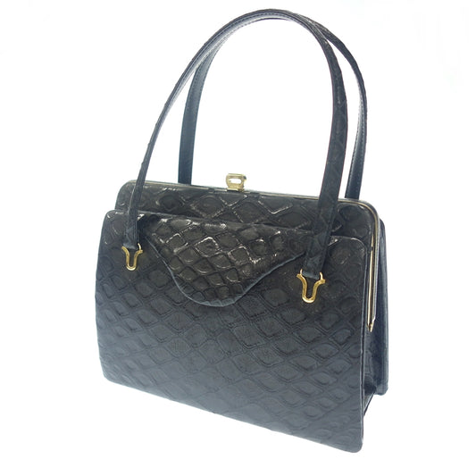 Good condition ◆Pangolin shell handbag black gold hardware [AFE8] 