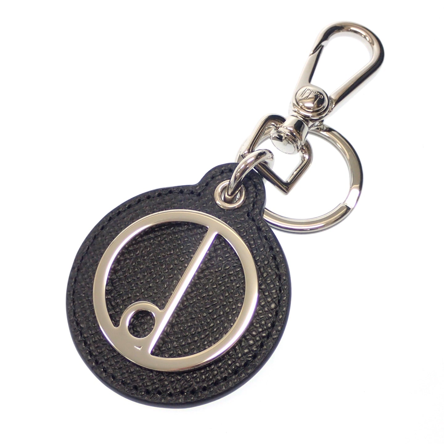 Very good condition ◆Dunhill key ring keychain leather black x silver with box dunhill [AFI8] 