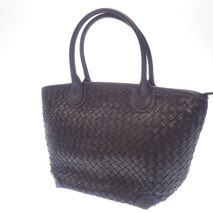 Very good condition◆No brand leather woven handbag black [AFE5] 