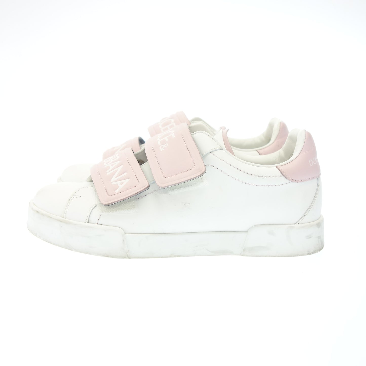 Good Condition◆Dolce &amp; Gabbana Leather Sneakers Velcro Logo Women's White x Pink Size 37 DOLCE &amp; GABBANA [AFC14] 