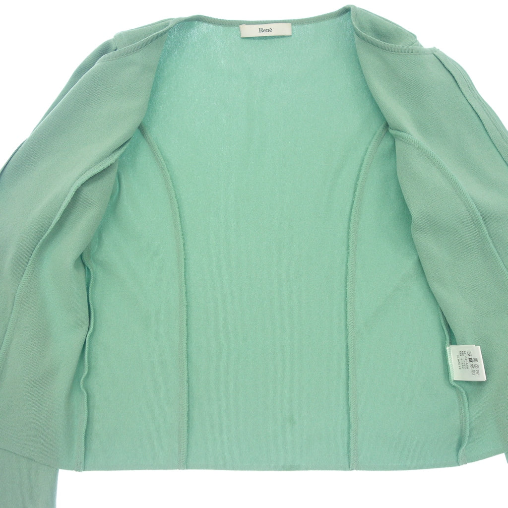 Good condition ◆ Rene cardigan pearl tone &amp; zip with zirconia ladies size 34 green 6132610 Rene [AFB17] 