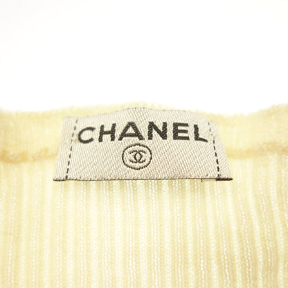 Good Condition◆CHANEL Knit Sweater Here Mark Button Rhinestone Cashmere x Silk Ladies White CHANEL [AFB51] 