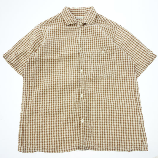 WAREHOUSE Short Sleeve Shirt Duck Digger Seersucker Italian Collar Gingham Check 40 Men's Brown WAREHOUSE [AFB9] [Used] 